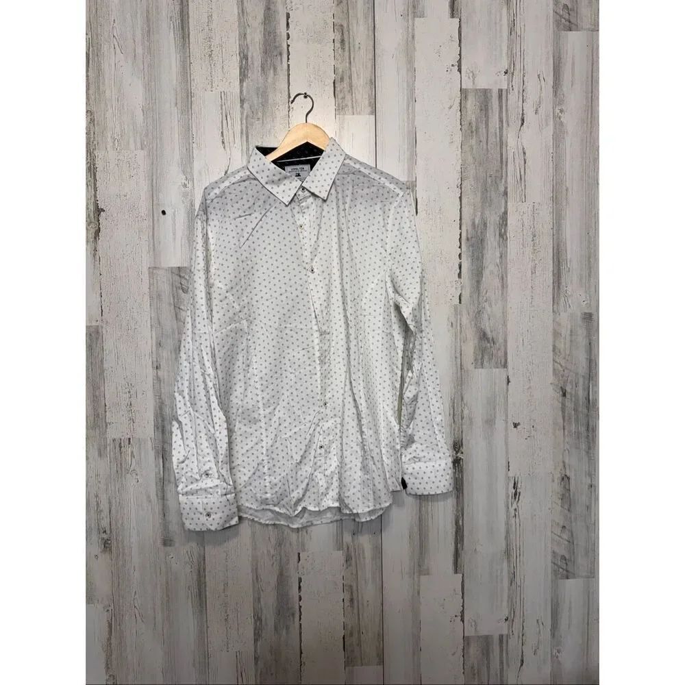 Level Ten Button Down Shirt Mens 2XL White Blue Print Modern Fit Cotton Casual